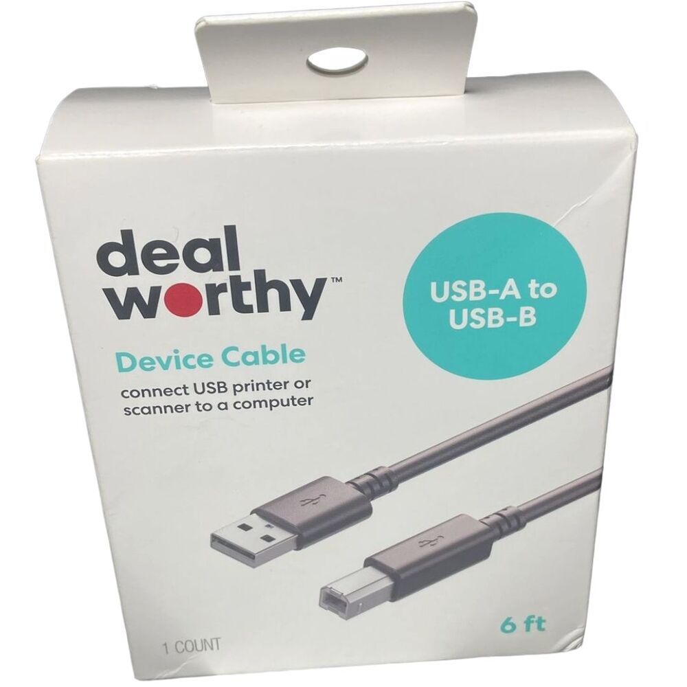 USB 6ft A Male to B Male High-Speed Black 480Mbps Data Transfer dealworthy™